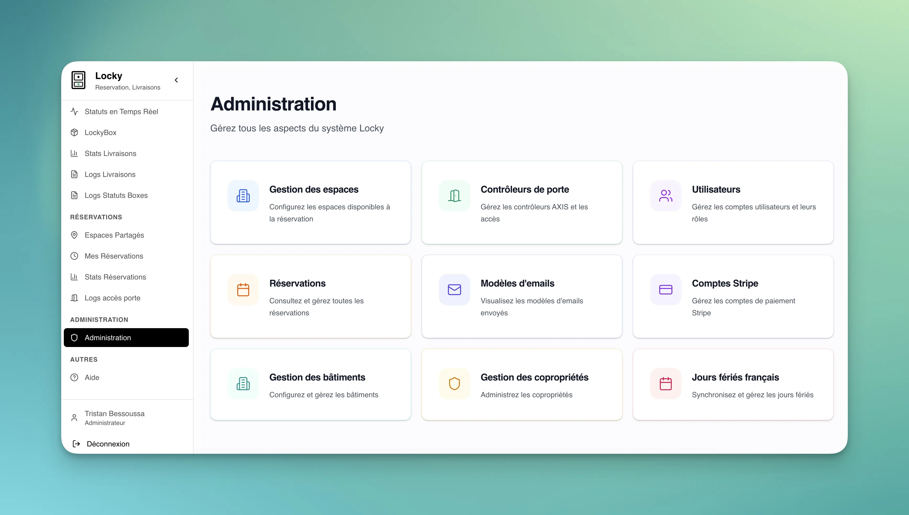 Interface d'administration CoproResa
